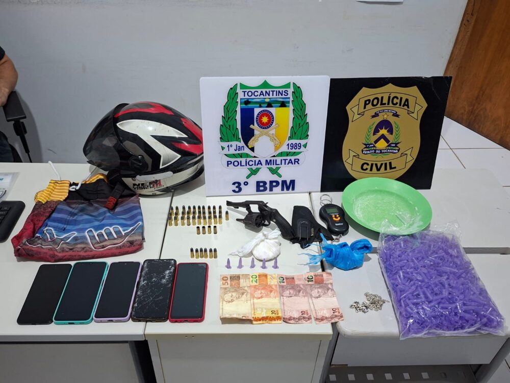 Jovem de 19 anos é preso em Pedro Afonso após ameaçar vítima com revólver e ser flagrado com cocaína, munições e material para tráfico